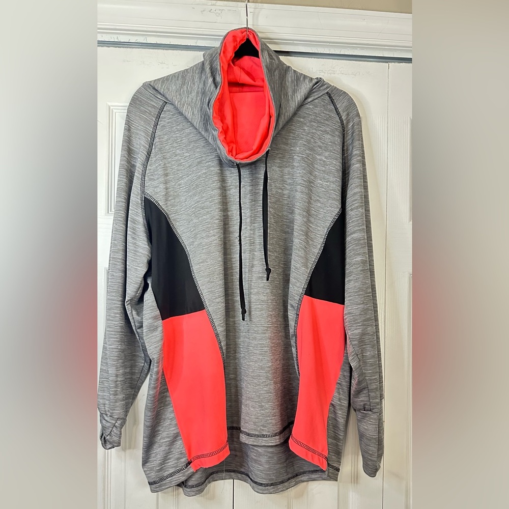Gray and Pink Hoodie with Black Accents